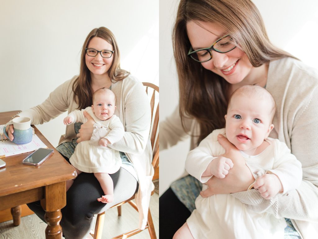 Two photos of mother holding daughter in lap